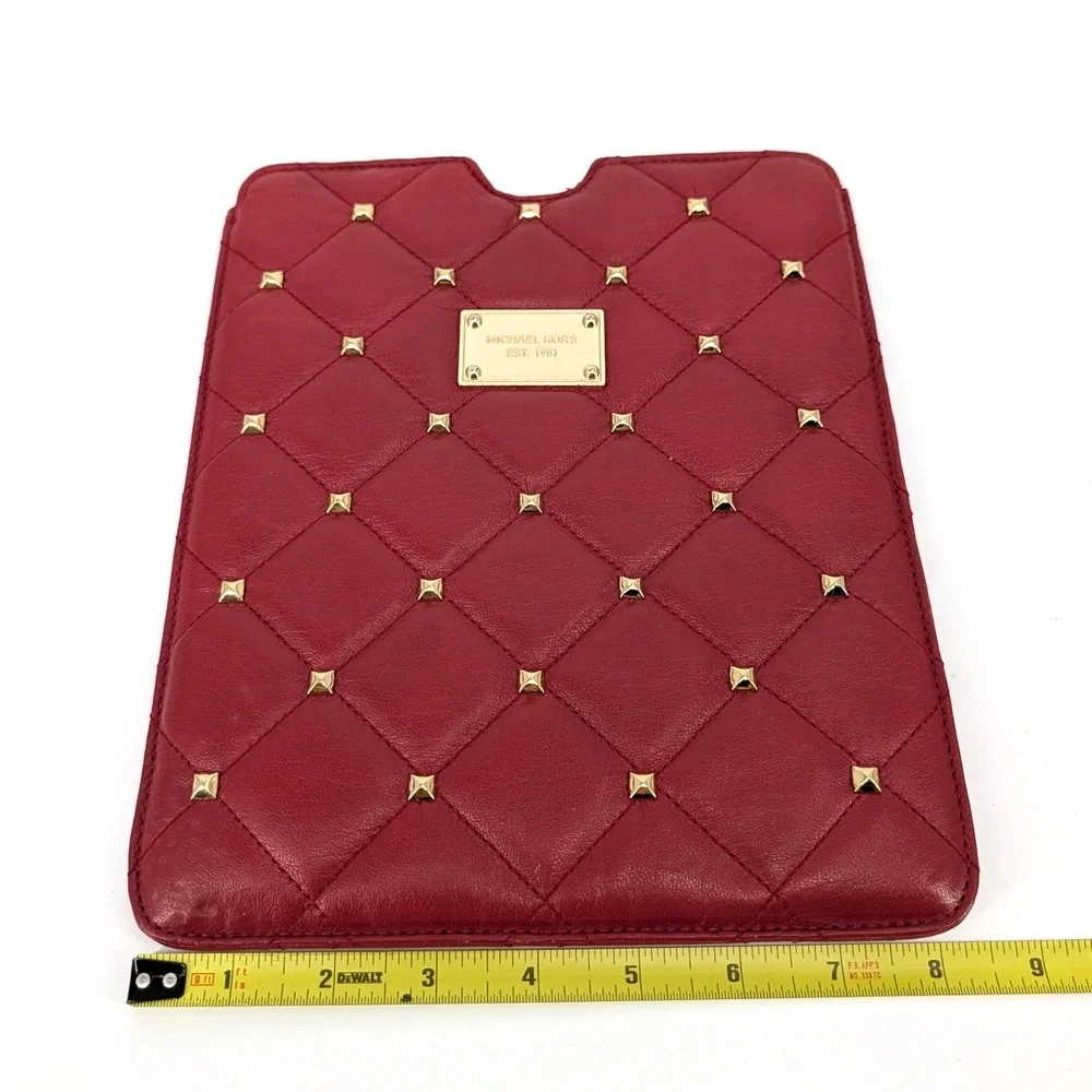 Michael Kors Quilted Leather Tablet Sleeve Red Studded Tablet Sleeve 10x8in